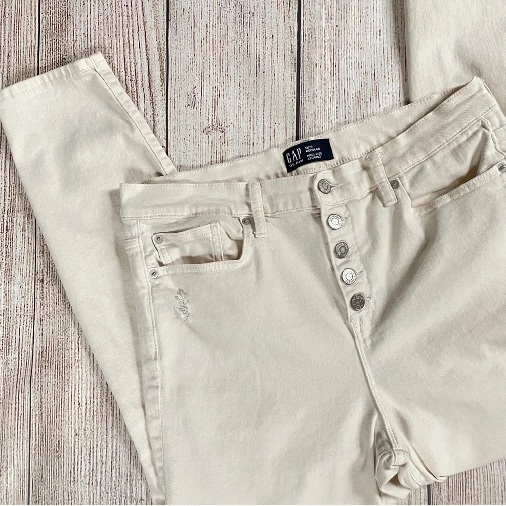 Gap High Rise Distressed Legging Jeans w/ Button Fly - Picture 5 of 10